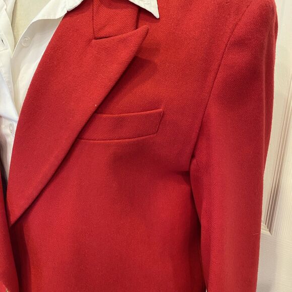 Vintage 1980s 100% Wool Red Lined Blazer Brass Buttons Women Sz 10 As Is - Picture 9 of 12